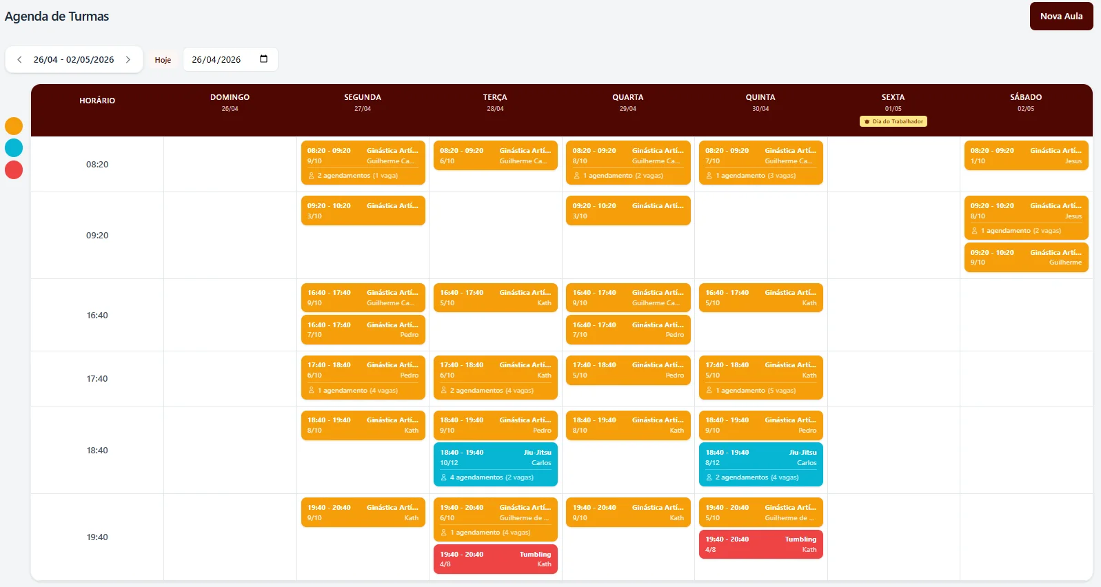 Agenda de turmas no CRM