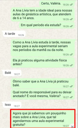 Conversa de WhatsApp 2 — confirmação de aula